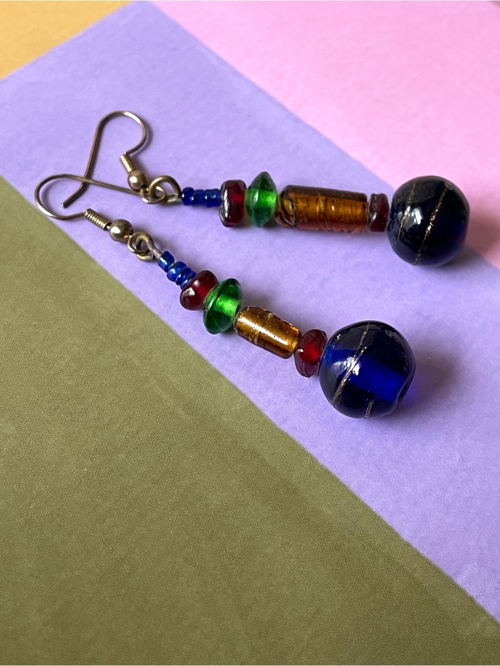 Vintage colorful art glass beaded dangle earrings boho festival READ